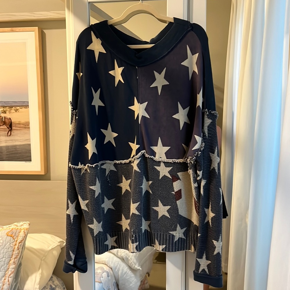 Free People blue/white star sweatshirt